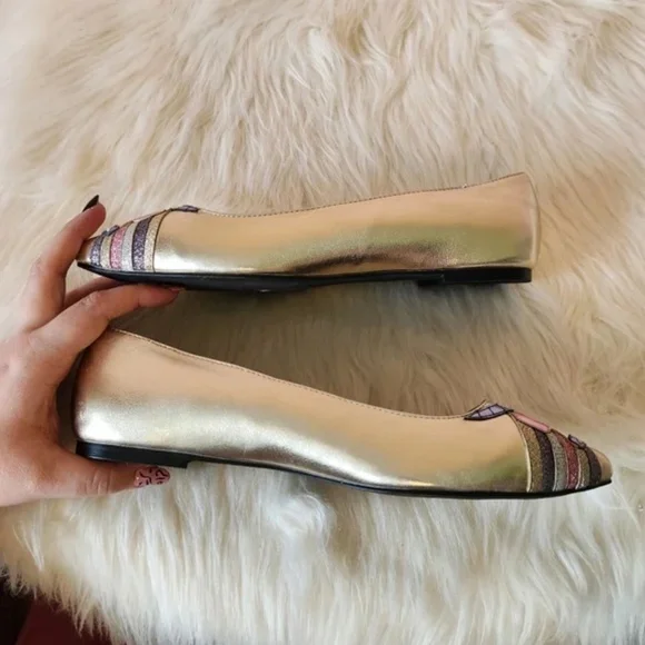 ASOS Loopy Lou Wide Fit Gold Point Toe Unicorn Ballet Flats - Picture 7 of 11